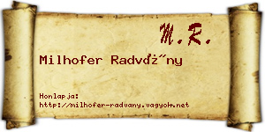 Milhofer Radvány névjegykártya